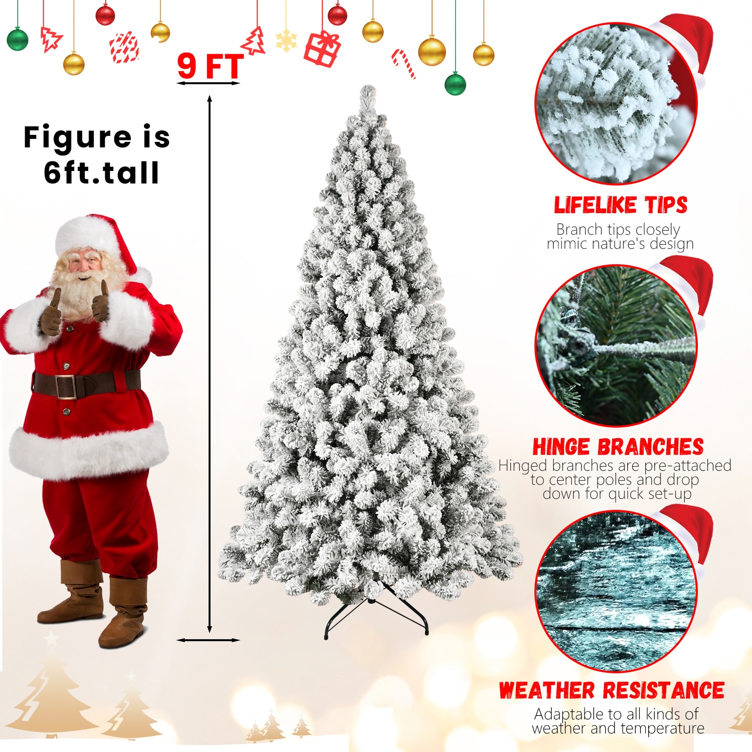 Prelit 9ft PVC Flocked Tree
（memory Wire）_voghion.com